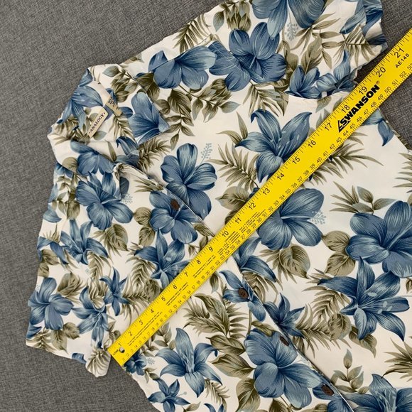 Womens Analogy  Floral Button Down Shirt Blue Ivory Collared Top Medium 100%Rayo - Picture 7 of 12